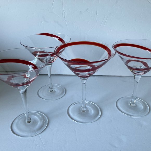 Pier 1 Four Red Swirl Martini Glasses